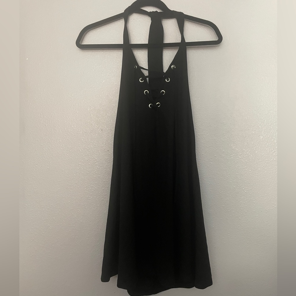Top shop black lace up halter dress